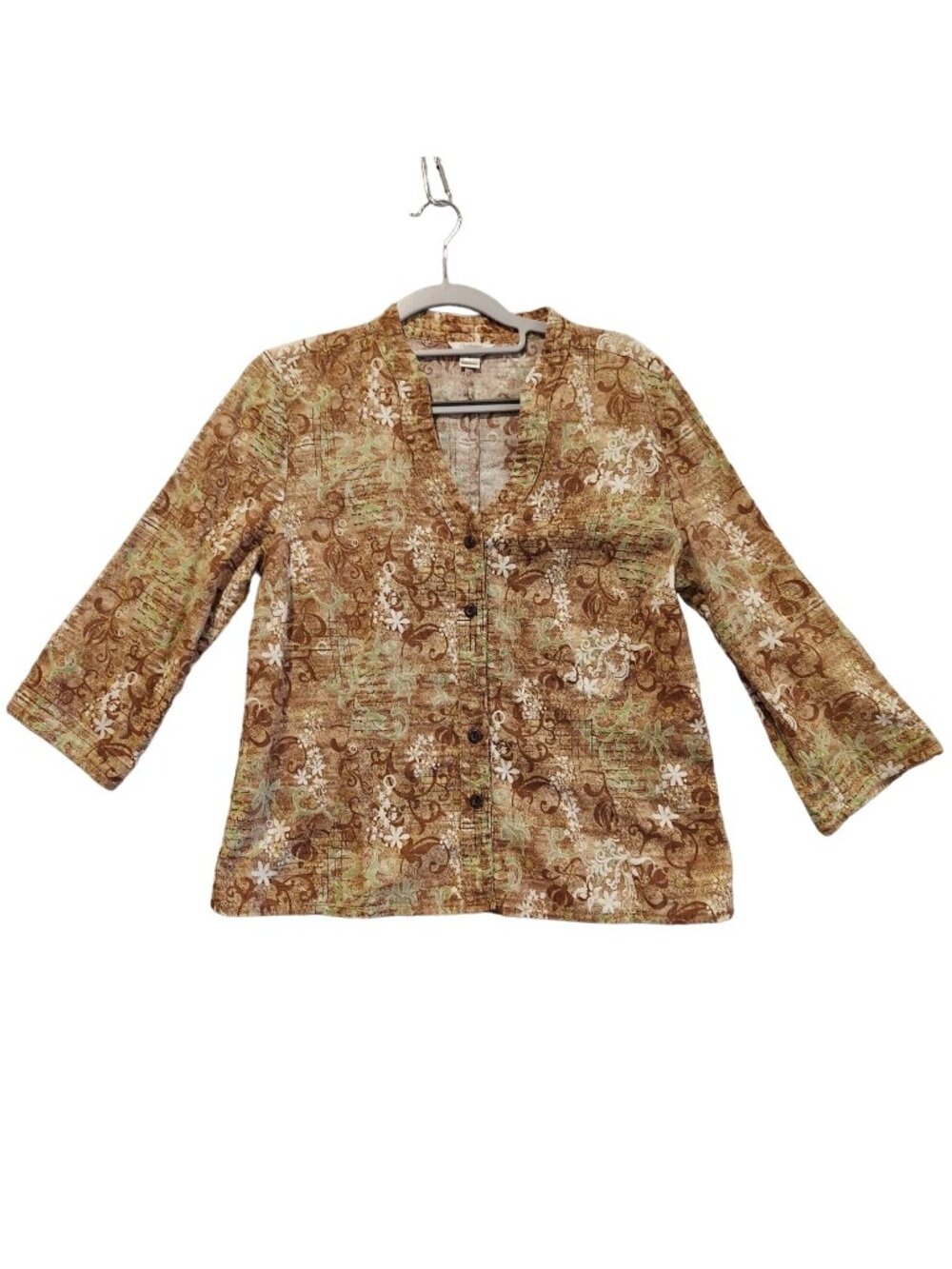 Christopher Banks Linen Tunic Top Linen Womens S brown batik Blouse Breathable V